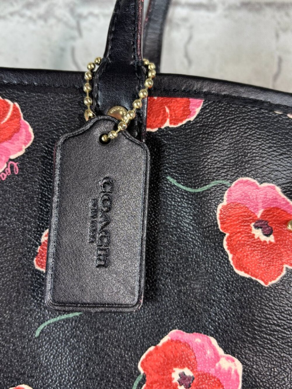 Coach Reversible City Tote featuring a vibrant red and pink poppy floral print - Picture 9 of 16